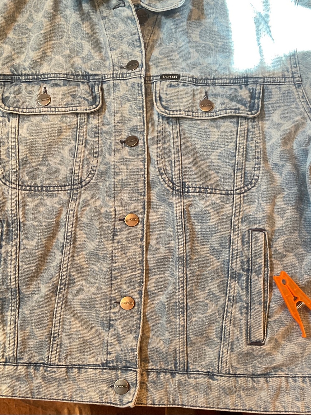 Coach Light Blue Monogram Denim Jacket Women’s XL Excellent Condition - Picture 7 of 9
